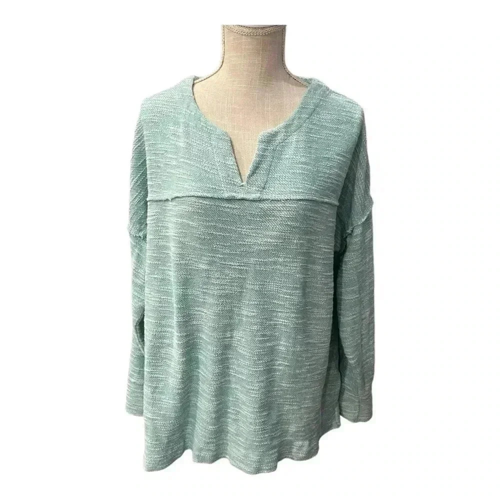 Soft Surroundings V-Neck Wide Sleeves Teal Tunic Sweater Women’s size Large